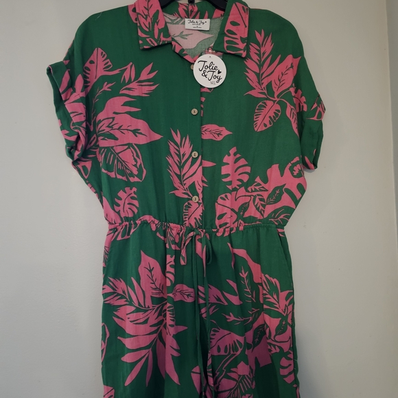 Leaf Print Green and Pink Dress - Picture 4 of 6